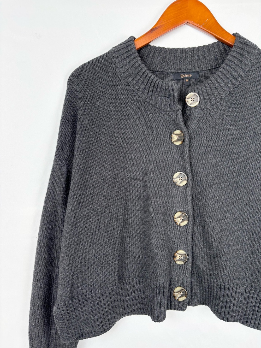 Quince 100% Organic Cotton Cropped Cardigan Charcoal Gray Size M Women - Picture 2 of 8